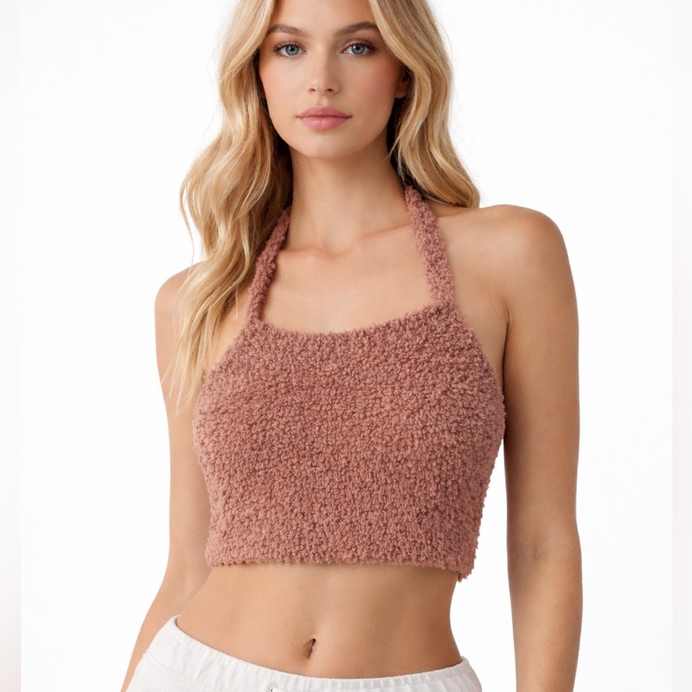 SKIMS Cozy Knit Halter Top  Women Size Small Rose Clay